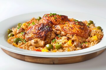 Fototapeta premium Chicken and Rice Dish with Chorizo and Serrano Peppers