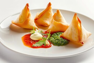 Irresistible Cheese Mousse in Wonton Cone with Spicy Tomato Sauce