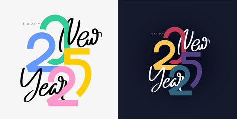 Happy New Year 2025 logo luxury design. With colorful truncated numbers. Premium colorful vector design for card, banner, poster, greeting and New Year 2025 celebration. Vector Christmas illustration.