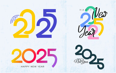 2025 numbers Happy New Year set. Colorful logo 2025 with trendy gradient. New Year holiday symbol template for decoration elements banner, poster, celebration, cover. Vector Christmas illustration.