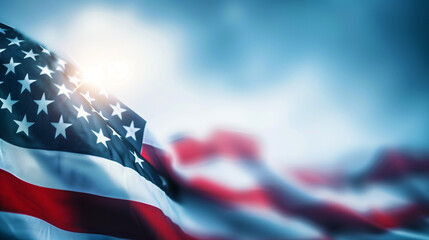 Close up of American flag. Independance day background. Patriotic background. Labor Day background. 4th of July background. Patriotic banner. USA banner background. USA flag with copy space.