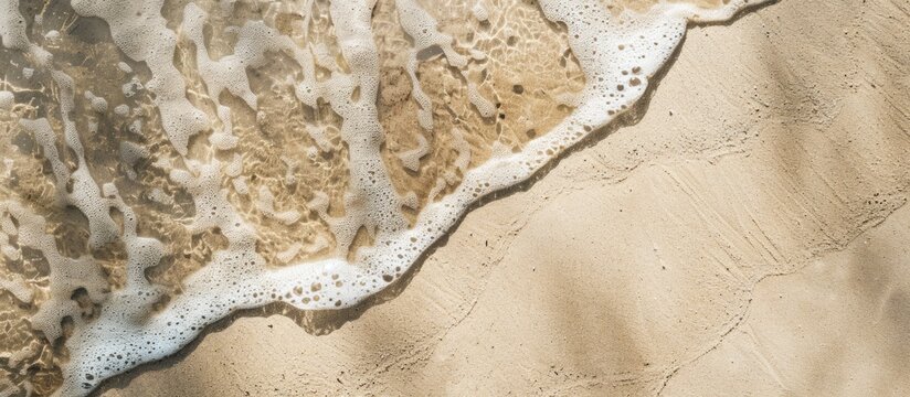 Shadow Reflections on Sandy Beach, Natural light casting patterns onto the sand. Summer vibes with a touch of nature in top view textured banner.