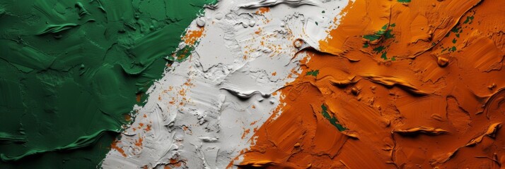 Horizontal banner. Independence Day of Ivory Coast. Cote d’Ivoire National flag. Oil paint texture. Free space for text, copy space