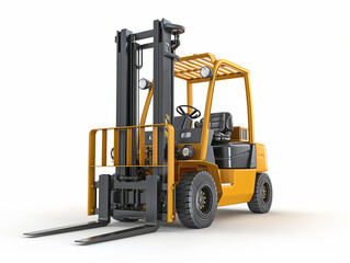 Yellow warehouse forklift isolated on white background