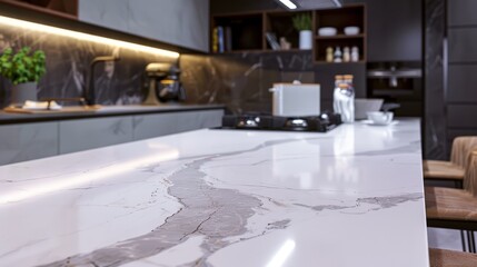 A luxurious white marble countertop with subtle grey veining