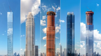 Fototapeta premium A series of tall buildings with one of them being the Empire State Building. The buildings are all different heights and styles, with some being more modern and others more traditional