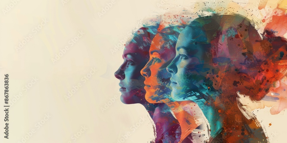 Aufkleber vibrant abstract silhouettes blending with colorful patterns showcasing artistic expression and crea