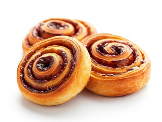 Fototapeta premium Homemade cinnamon rolls with swirls of cinnamon-sugar filling and creamy icing, illustrating yeast-raised sweet pastries.