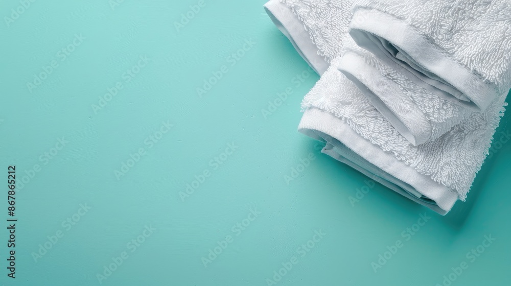 Aufkleber white towels from above on colored background with space for text