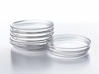 Obraz premium Stack of empty petri dishes, isolated on a white background to highlight their use in culturing and growing microorganisms.
