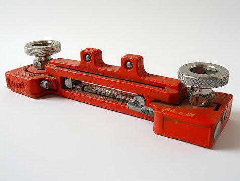 Digital or mechanical planimeter, positioned on a white surface to emphasize its use in measuring areas on maps and plans.