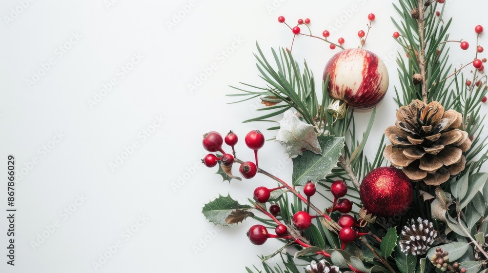 Poster festive christmas arrangement on white background with text space