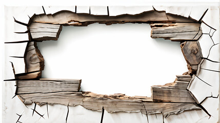  Hole breaking through wooden wall, cut out 