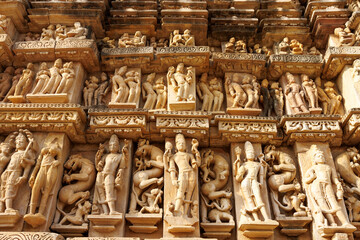 Exterior of the Parshwanath temple with Kamasutra carvings, Khajuraho, Madhya Pradesh, India, Asia