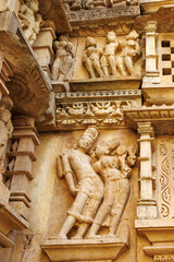 Exterior of the Parshwanath temple with Kamasutra carvings, Khajuraho, Madhya Pradesh, India, Asia