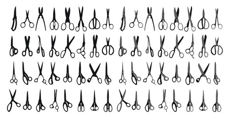 Various shapes of scissors, tool silhouette