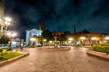 Fototapeta premium The Iglesia Templo del Carmen in the City Center of San Luis Potosí at Dusk