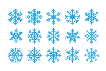 Different blue snowflake illustrations isolated