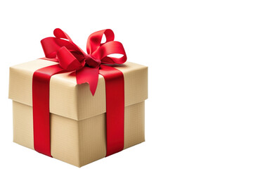 Beautifully wrapped gift box with red ribbon