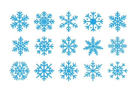 Different blue snowflake illustrations isolated