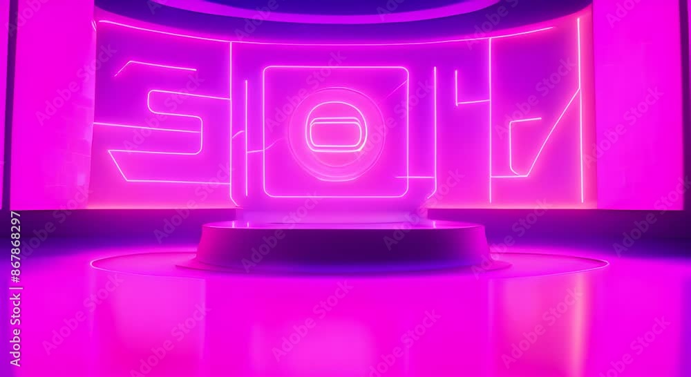 Poster glowing product display with neon podium background seamless looping overlay virtual video animation