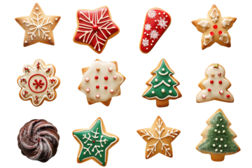 Iced cookies in assorted Christmas shapes
