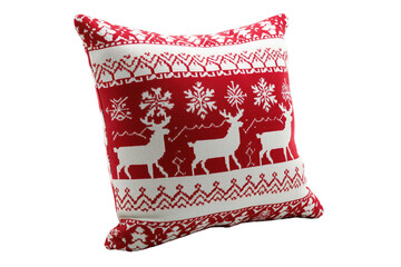 Red Christmas pillow with reindeer and snowflakes