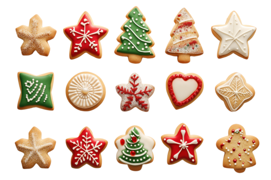 Christmas cookies with various icing decorations