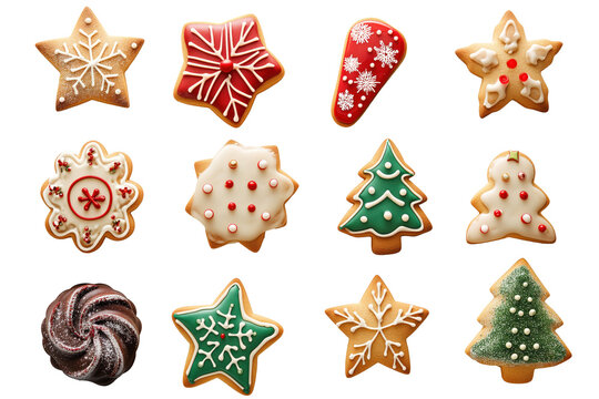 Iced cookies in assorted Christmas shapes