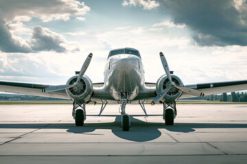 Fototapeta premium a silver airplane is parked on a runway with the words quot air quot on the side