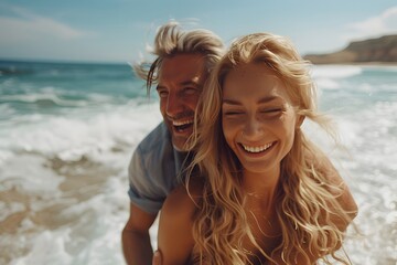 Joyful Couple Enjoying a Sunny Day at the Beach