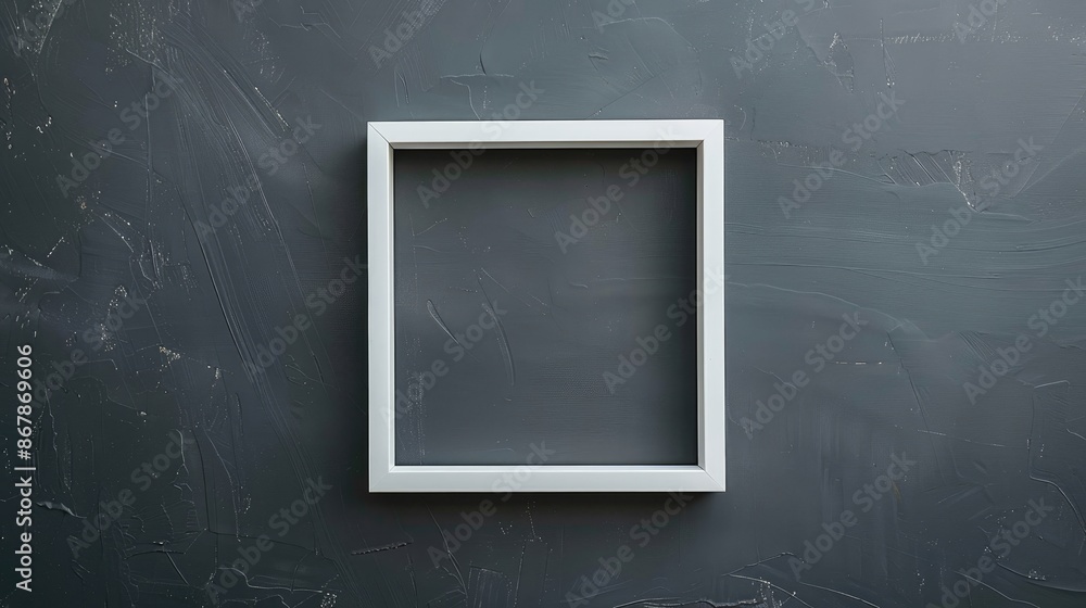 Poster white photo frame mockup on dark gray background with bokeh top view with copy space