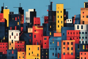 Vibrant Abstract Cityscape with Colorful Geometric Buildings