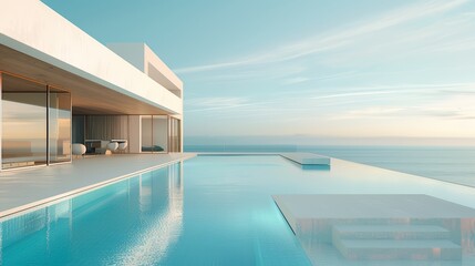 Fototapeta premium A modern, sleek pool surrounded by minimalist architecture