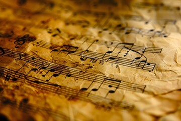 Vintage Sheet Music with Musical Notes on Aged Paper
