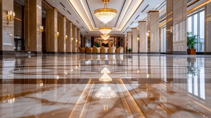 Obraz premium A polished marble floor in a spacious lobby
