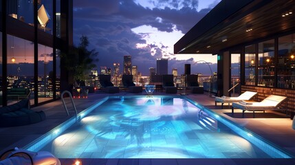 Obraz premium A rooftop pool with stunning city skyline views