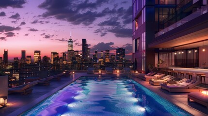 Obraz premium A rooftop pool with stunning city skyline views