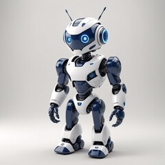 Futuristic Navy Blue and White Robot Concept on White Background