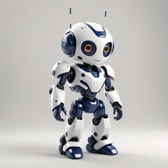 Futuristic Navy Blue and White Robot Concept on White Background