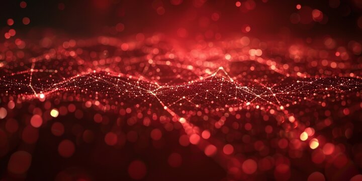Abstract red network pattern with dots on a dark red background, featuring smooth texture and clean lines