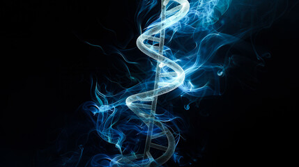 Obraz premium Hologram of DNA, spiraling helix, dark background.