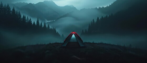 Awaken your sense of adventure in the realm of cyber camping, where breathtaking landscapes and digital marvels converge, offering copy space for your inspiring message