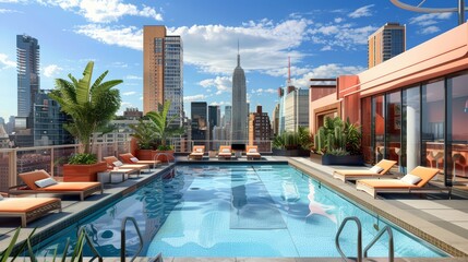 Fototapeta premium A rooftop pool with stunning city skyline views