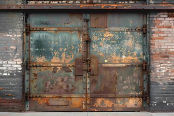 Weathered Industrial Metal Door with Rust and Peeling Paint