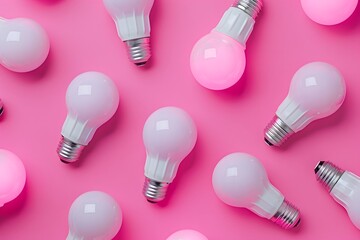 Pattern of White and Pink Light Bulbs on a Vibrant Pink Background