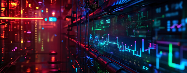 Fototapeta premium Digital background ideal for technological operations, neural networks, AI, data transmission and encryption, digital archives, audio and visual representations, scientific research 