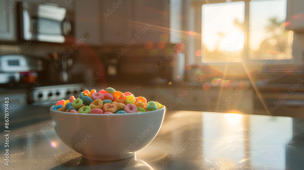 Wall mural Froot Loops Cereal in Sunlit Kitchen