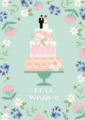 Vector illustration with wedding cake. Design element for wedding concept and other