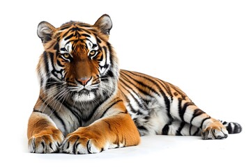 Majestic Tiger Resting on a White Background